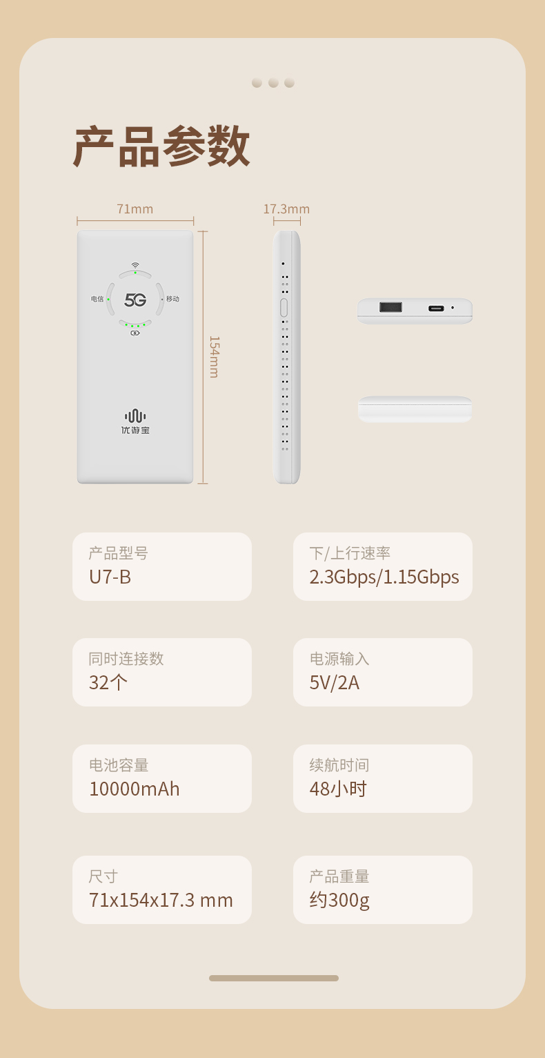 U7-B 5G MIFI（1萬毫安電池）隨身WIFI+充電寶一體機